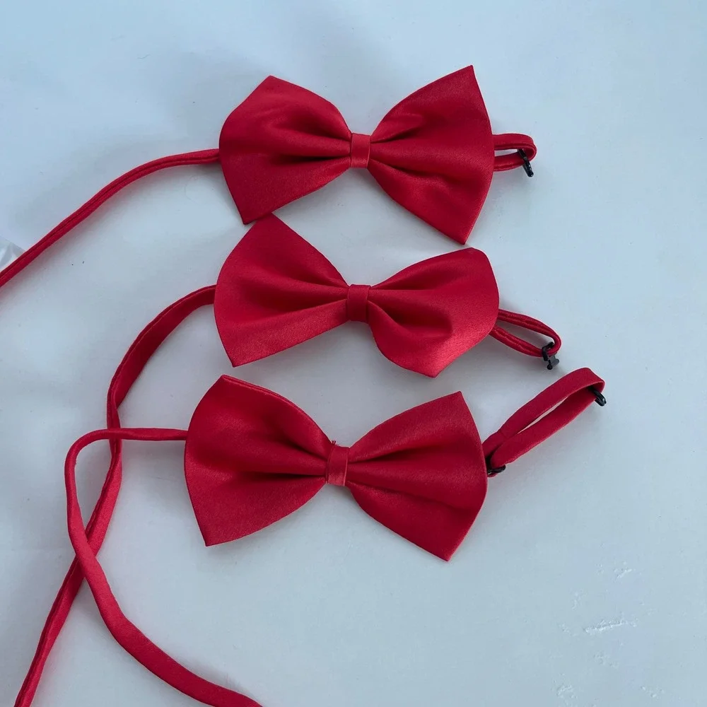 Set of 3 Mens Bow Ties Red Adjustable Pre-Tied Formal Satin Bundle